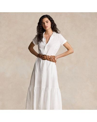 Ralph Lauren Vestido camisero de lino con volantes - Blanco