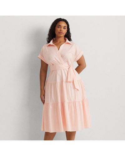 Lauren by Ralph Lauren Ralph Lauren Belted Cotton-blend Tiered Dress - Pink
