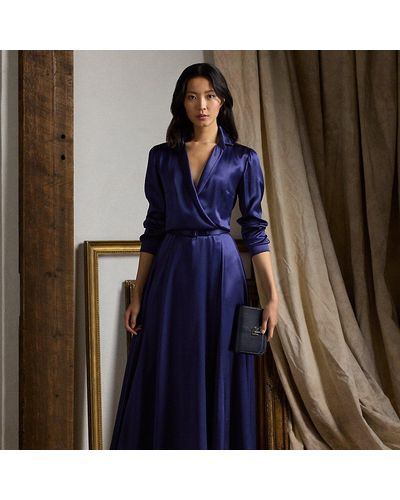 Ralph Lauren Collection Ralph Lauren Aniyah Silk Satin Day Dress - Blue