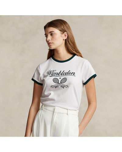 Polo Ralph Lauren Wimbledon T-shirt Met Afbeelding - Wit