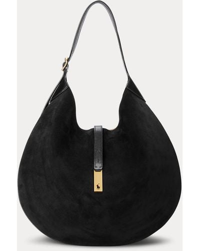 Polo Ralph Lauren Polo Id Leather-trim Suede Shoulder Bag - Black
