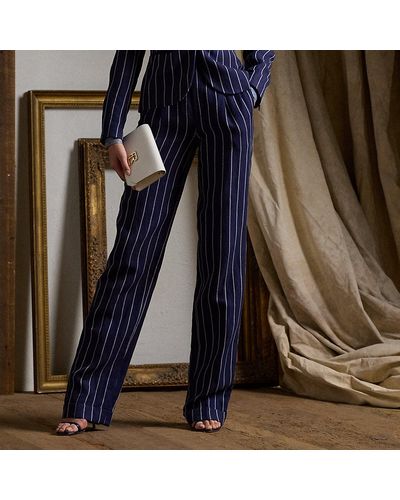 Ralph Lauren Collection Stamford Striped Linen-cotton Trouser - Blue
