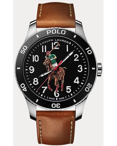 Polo Ralph Lauren 42 Mm Stalen Horloge Met Polospeler - Zwart