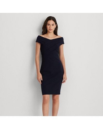 Lauren by Ralph Lauren Crepe Off-the-shoulder Cocktail Dress - Blue