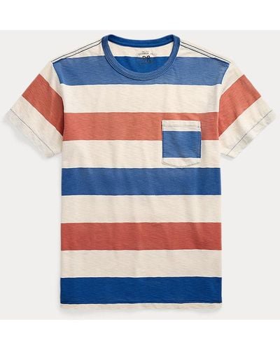 RRL Striped Jersey Pocket T-shirt - Blue