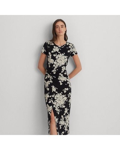 Lauren by Ralph Lauren Floral Jersey Twist-front Midi Dress - Black