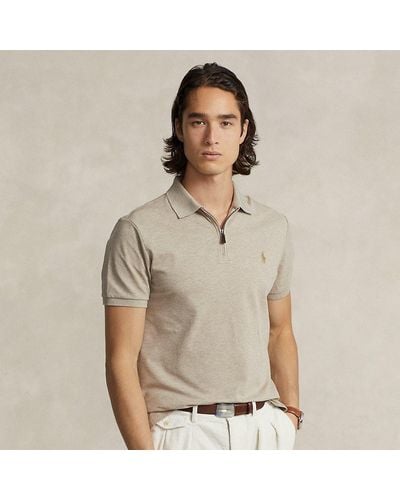 Polo Ralph Lauren Custom Slim Mesh Polo-shirt Met Rits - Naturel