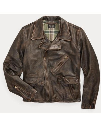 RRL Leather Moto Jacket - Brown