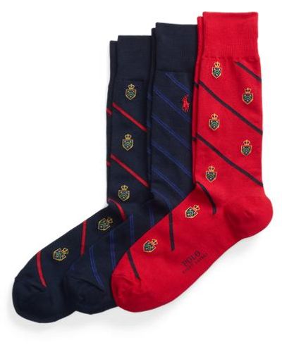 Polo Ralph Lauren Crest & Striped Crew Sock 2-pack - Red