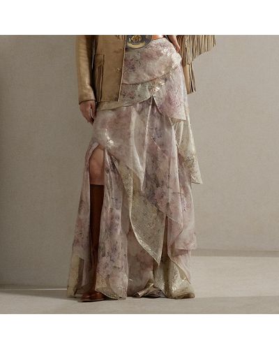 Ralph Lauren Collection Ralph Lauren Birgita Print Silk-blend Panelled Skirt - Brown