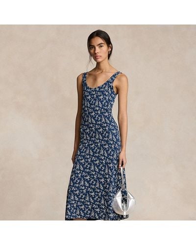 Polo Ralph Lauren Floral Scoopneck Jersey Dress - Blue