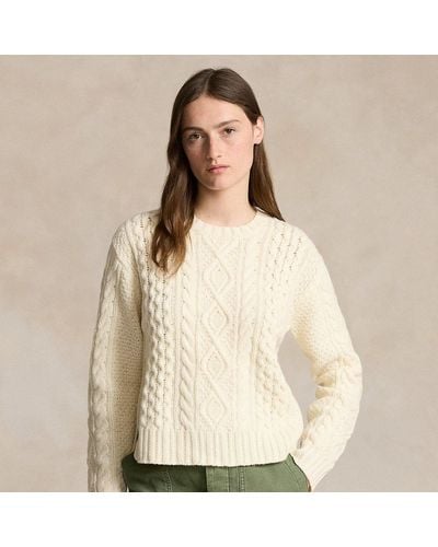 Polo Ralph Lauren Aran-knit Wool-blend Crewneck Sweater - Natural