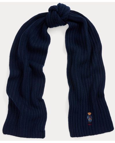 Polo Ralph Lauren Ribgebreide Sjaal Met Polo Bear - Blauw