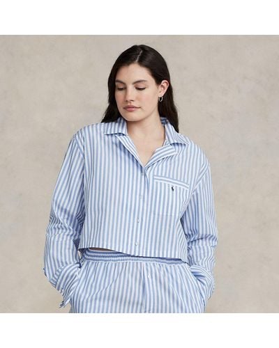 Ralph Lauren Crop Top & Boxer Poplin Pajama Set - Blue