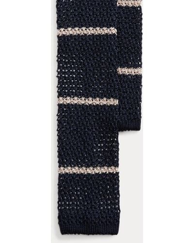 Polo Ralph Lauren Cravate rayée brodée d'un écusson soie - Bleu