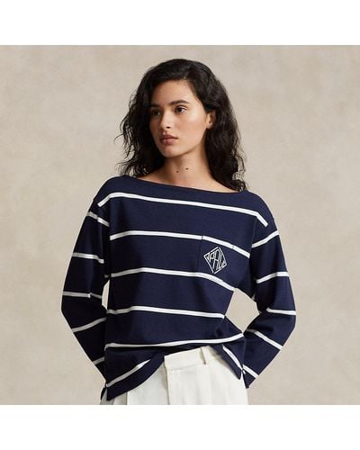 Polo Ralph Lauren Gestreiftes Jersey-T-Shirt mit Logo - Blau