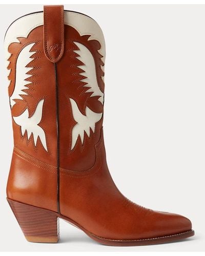 Polo Ralph Lauren Bottes western en cuir de vachette - Marron