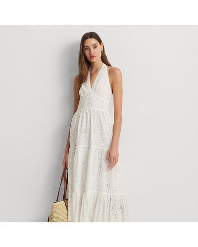 Lauren by Ralph Lauren Eyelet Cotton Tiered Halter Dress - White