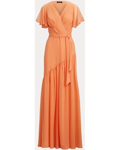 Ralph Lauren Vestido de georgette arrugado - Naranja