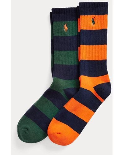 Polo Ralph Lauren Rugby-stripe Crew Sock 2-pack - Orange