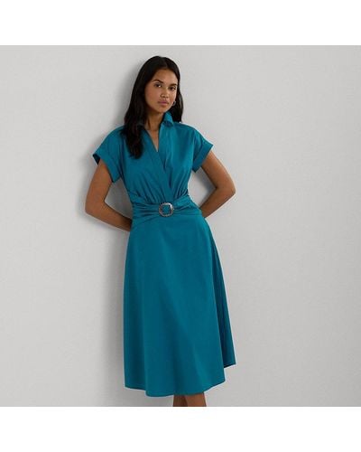 Lauren by Ralph Lauren Stretch-cotton Blend Surplice Dress - Blue