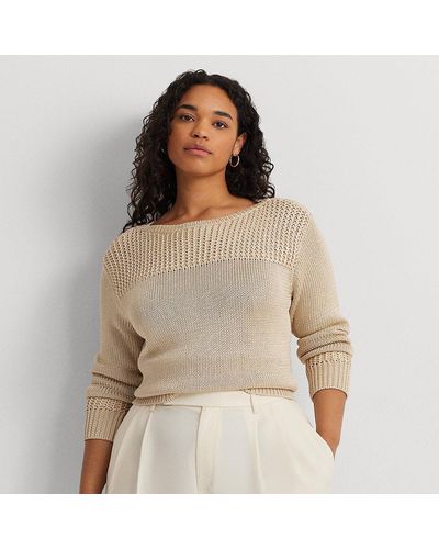 Lauren by Ralph Lauren Curve - Cotton-blend Boatneck Sweater - Natural