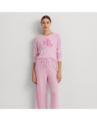 Lauren by Ralph Lauren Gestreepte Jersey Pyjamaset In Katoenmix - Roze