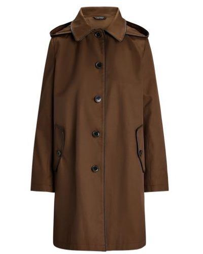 Lauren by Ralph Lauren Faux-leather-trim Hooded Coat - Brown