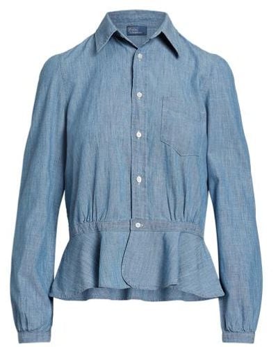 Polo Ralph Lauren Chambray Overhemd Met Peplum - Blauw