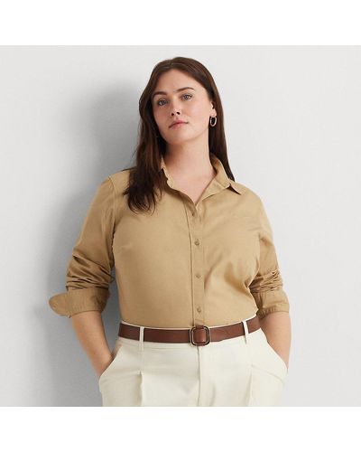 Lauren by Ralph Lauren Plus Size - Vederlicht Katoenen Overhemd - Naturel
