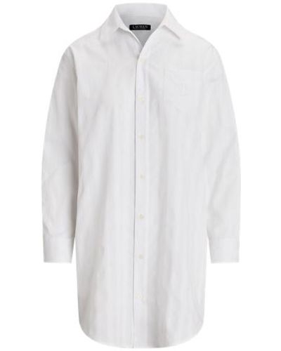 Lauren by Ralph Lauren Shadow-stripe Cotton Sleep Shirt - White