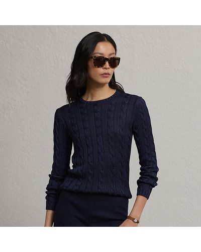 Ralph Lauren Collection Ralph Lauren Cable-knit Silk Crewneck Sweater - Blue