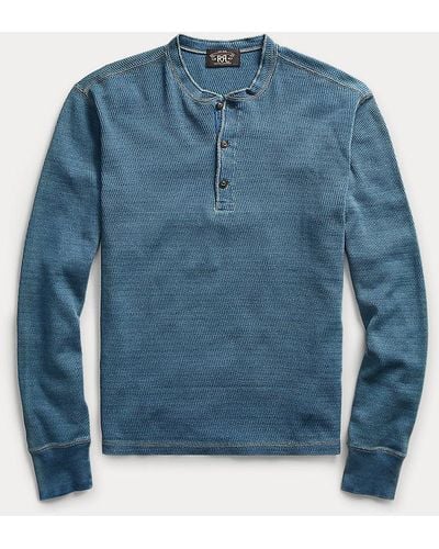 RRL Indigo Jacquard-knit Henley - Blue