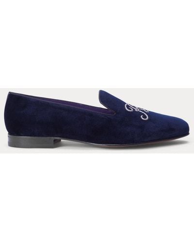 Ralph Lauren Purple Label Pantofole Alonzo in velluto ricamate - Blu