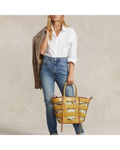 Polo Ralph Lauren Leather Medium Basket-weave Bag - Blue