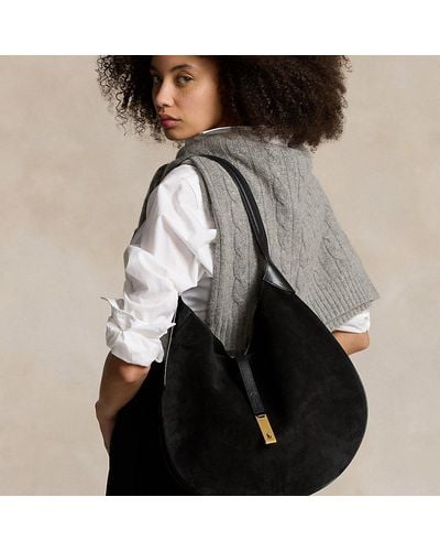 Polo Ralph Lauren Polo Id Suede Large Shoulder Bag - Black