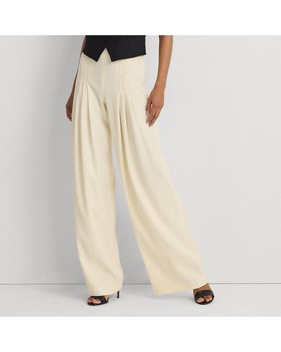 Lauren by Ralph Lauren Geplooide Crêpe Broek Met Wijde Pijpen - Naturel