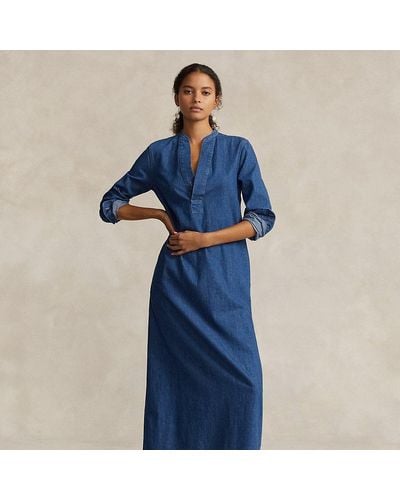 Ralph Lauren Katoenen Keperstof Midi-jurk - Blauw