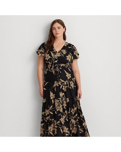 Lauren by Ralph Lauren Plus Size - Gelaagde Voile Maxi-jurk Met Bloemen - Zwart