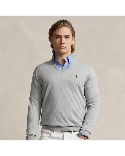 Ralph Lauren Cotton V-neck Sweater - Gray