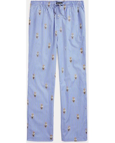 Polo Ralph Lauren Polo Bear Striped Cotton Pyjama Trouser - Blue
