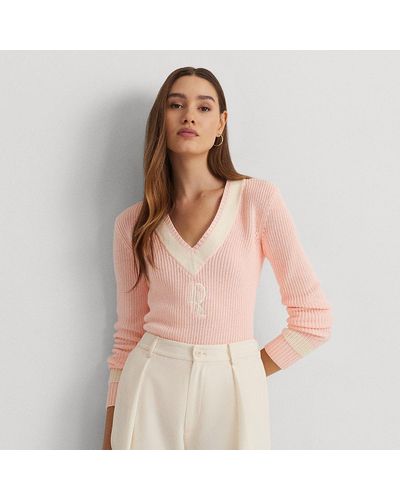 Lauren by Ralph Lauren Ribgebreide Katoenen Crickettrui - Naturel