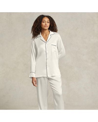 Polo Ralph Lauren Stretch Silk Long-sleeve Pajama Set - White