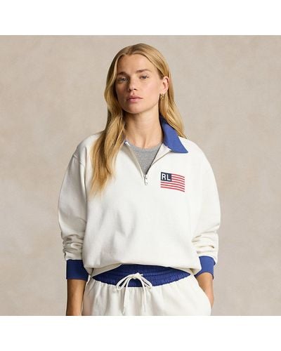 Polo Ralph Lauren Fleece Trui Met Vlag En Halflange Rits - Wit