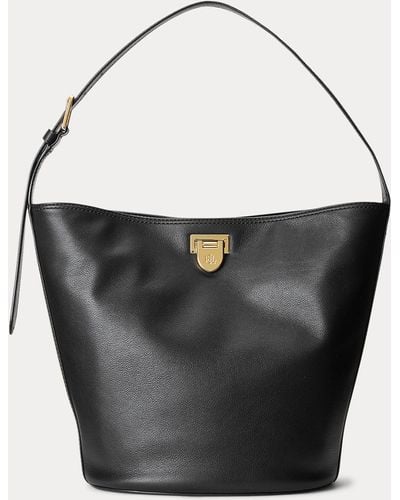 Lauren by Ralph Lauren Leather Medium Harlow Bucket Bag - Black