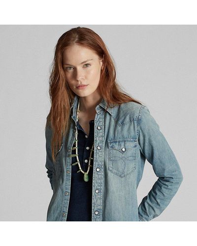 RRL Camicia western in denim - Blu