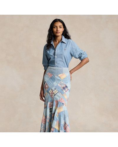 Ralph Lauren Maxigonna patchwork in cotone - Blu