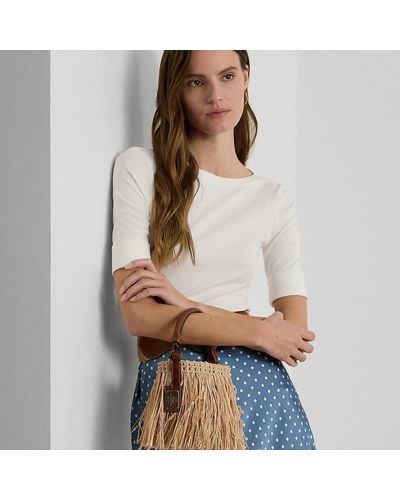 Lauren by Ralph Lauren Lucey Kleine Raffia Buideltas Met Leer - Grijs