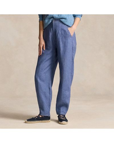 Polo Ralph Lauren Curved Tapered Linen Trouser - Blue