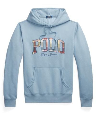 Polo Ralph Lauren The Rl Fleece Plaid-logo Hoodie - Blue